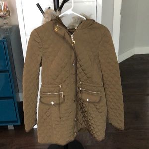 Tam Zara Woman Quilted Coat with Faux Fur Hood